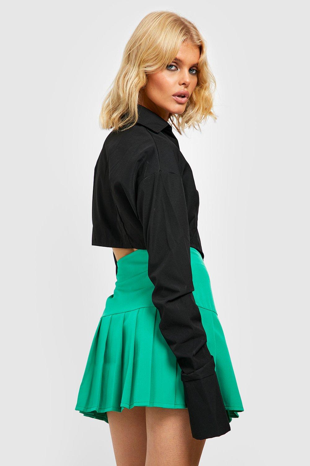 Boohoo green clearance pleated skirt